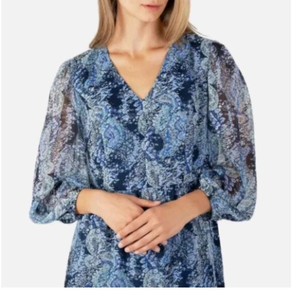 Joie NEW Blue Parisian Paisley Watercolor Tiered Flowy Midi / Long Dress Large - Picture 8 of 9